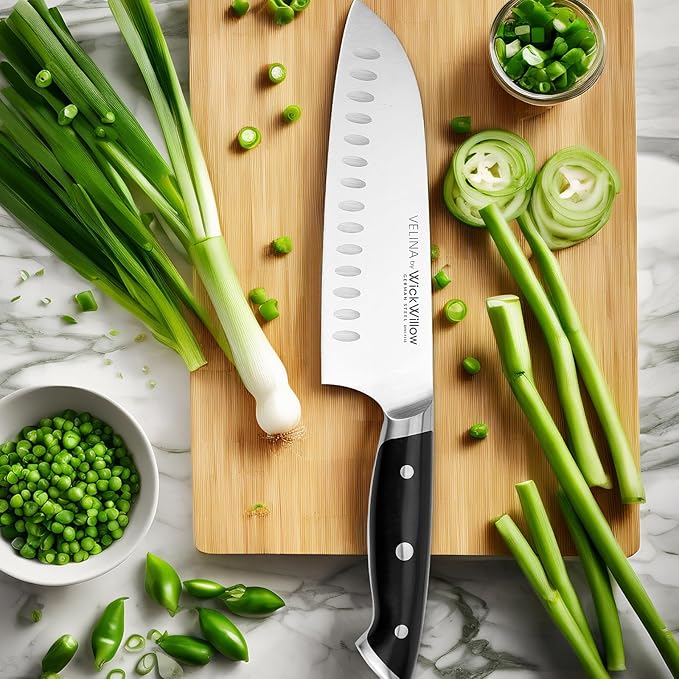 7” Santoku Knife – Razor Sharp German Steel DIN1.4116 – Japanese-Style Vegetable Knife for Chopping, Slicing & Mincing – Full Tang & Ergonomic Handle – Chefs kitchen Knife – Gift Box – Velina series