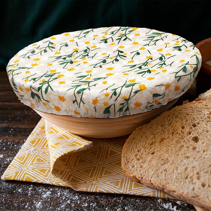 Patelai 10 Pcs Bowl Covers Reusable in 5 Size Stretch Cloth Fabric Elastic Food Storage Bowl Covers Bread Sourdough Lids for Proofing Food Fruits Leftover(Chrysanthemum)