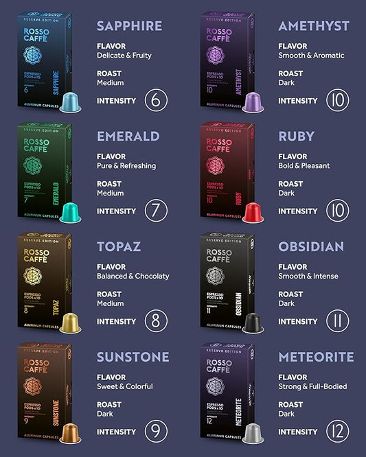 ROSSO CAFFÈ Espresso Coffee Pods for Nespresso Original Machines - 80 Capsules Variety Pack, 8 Signature Flavors, Medium to Dark Roast - Made in Italy