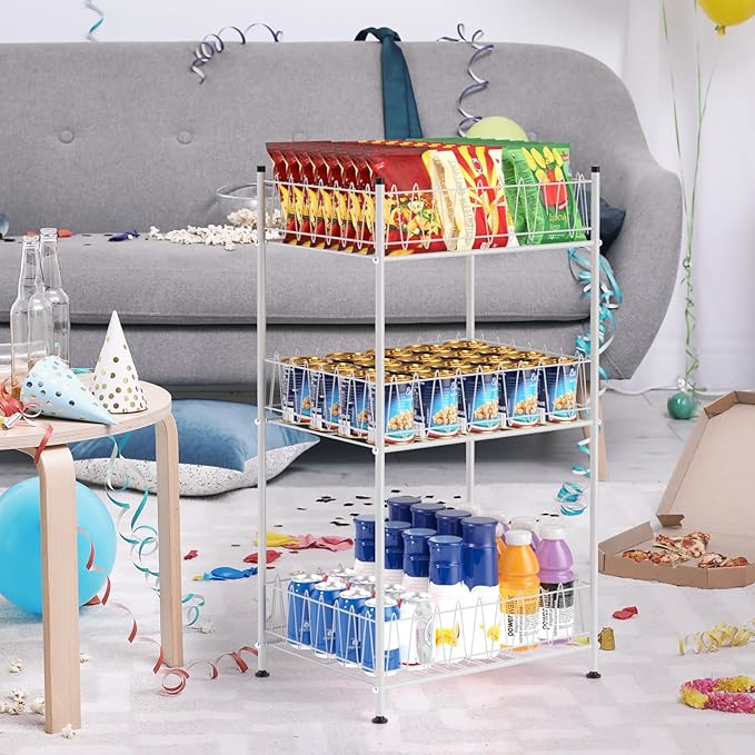 Water Bottle Organizer 3 Tier Vertical Bottled Water Holder Freestanding Metal Drink Storage Shelf Beverage Can Rack, Kitchen Pantry Tumbler Cup Organizer for Floor, Silver