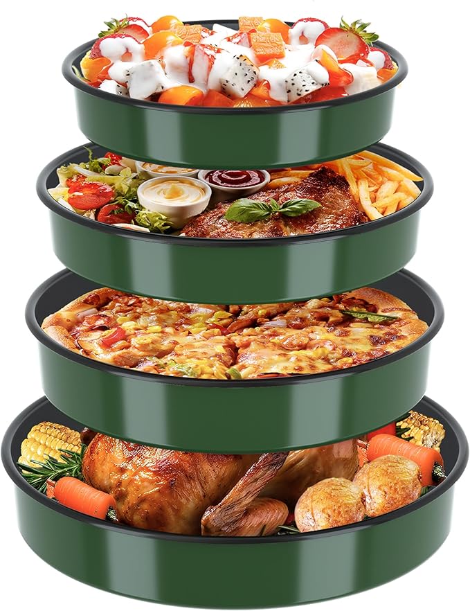 Enamel Round Baking Cake Pans Set Roasting Dish 4-Pack 9/10/12/14 Inch Non Stick Large Cookware for Cake Bread Pie Pizza Turkey Steak, Non-Toxic Carbon Steel Oven Dishwasher Safe Thanksgiving Bakeware