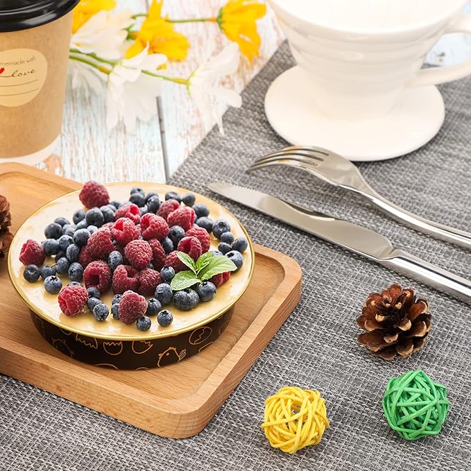 Beasea Mini Tart Pan 100 Pack with Lids, 4 Inch 8oz Gold Black Disposable Aluminum Baking Foil Tins Small Round Tart Containers for Individual Dessert Muffin Cheesecake Ramekins Quiche Oven Dishes