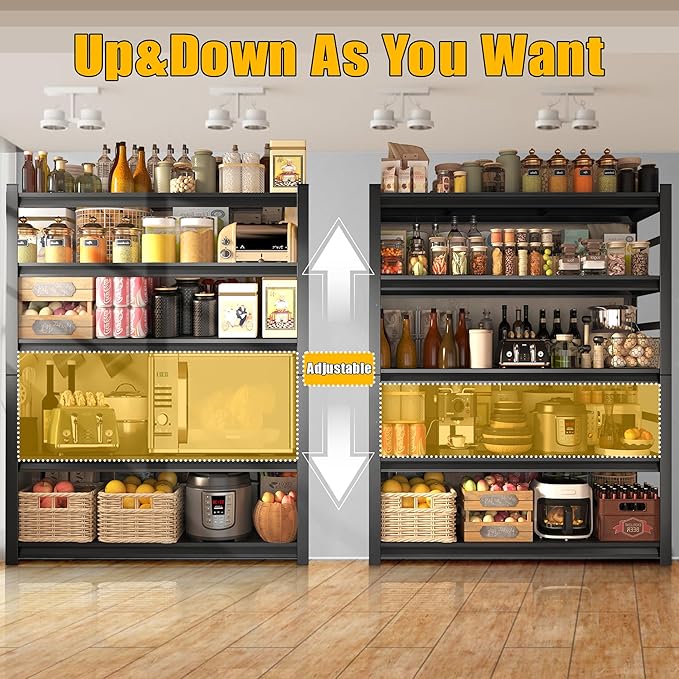 48''W Kitchen Shelves with Large Storage Capacity, Waterproof and Rust-Resistant Racks, Multi-Functional Adjustable Storage Shelf, Suitable Storage Rooms, Black