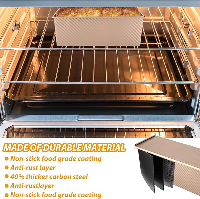 STARVAST Pullman Loaf Pan with Lid, 2.2 lb Non-Stick Black Bread Loaf Pan for Homemade, Carbon Steel Bread Toast Box with Dough Scraper Cutter