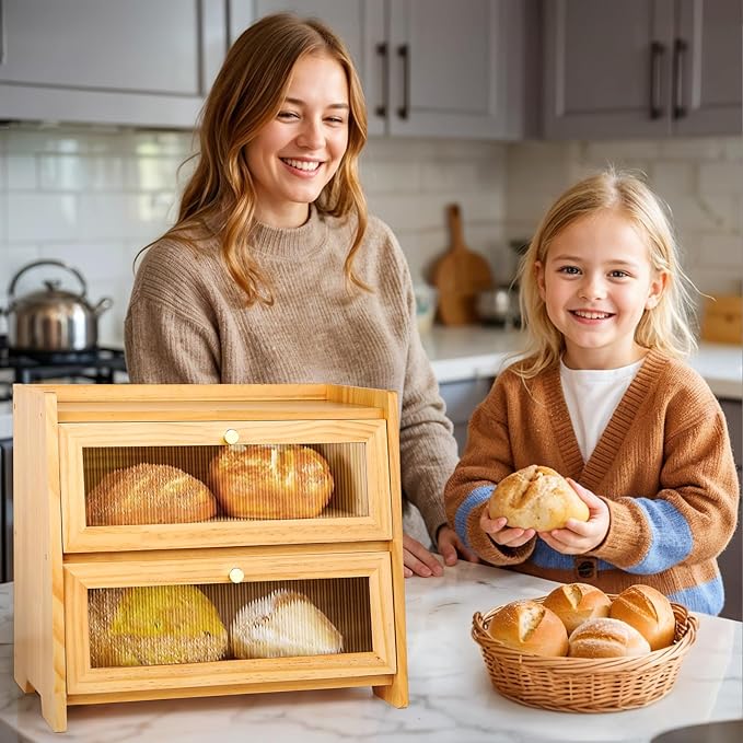 Corner Bread Box For Kitchen Countertop, Corner Breadbox, Bread Boxes for Kitchen Counter Organizer Decor Storage, Wooden Storage Box Breadbox, Housewarming Birthday Wedding Christmas Gift