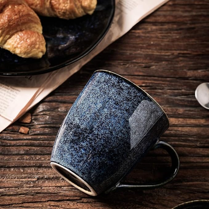 vicrays Coffee Mug Set, 12 Ounce, Set of 4, Ceramic Mug for Men, Women, Unique Glazed Mugs with Handle for Coffee, Tea, Milk, Cocoa, Cereal(blue)