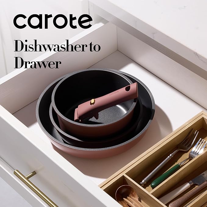 CAROTE 5pcs Pots and Pans Set Non stick,Cookware Set Detachable Handle,kitchen essentials,RV kitchen pot and pan,Induction Cookware,Oven Safe,PFOA PFOS FREE,Burgundy