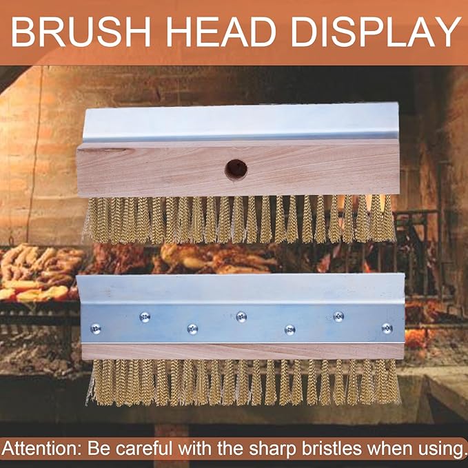 Aluminum Pizza Oven Brush, Grill Brush, Wire Brushes, with Scraper and 4 Sections of Detachable Long Rod Design for Commercial Cleaning, Kitchens, Restaurants, BBQ Shelf Or Any Grill