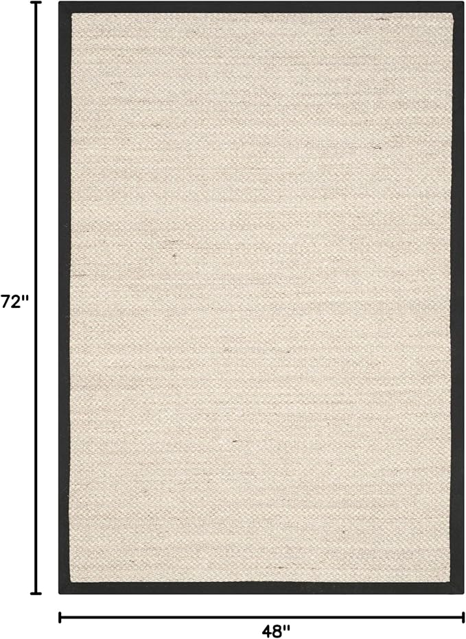 SAFAVIEH Area Rug 4x6 - Natural Fiber Collection - Marble & Black, Sisal, Woven Design with Border (NF143A)