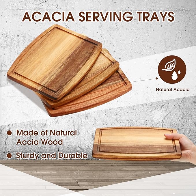 Kigley 10 Pcs Acacia Wood Cutting Boards Bulk for Laser Engraving Wooden Dinner Plates with Groove Chopping Charcuterie Board Carving Tray for Housewarming Party Gifts (8 x 10 Inch)
