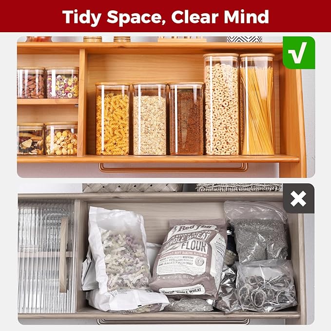 Airtight Glass Storage Canister with Lids, Kitchen Pantry Storage Jar with Labels, Food Storage Container for Sugar Tea Coffee Beans Snacks (2 pack 1.6qt)