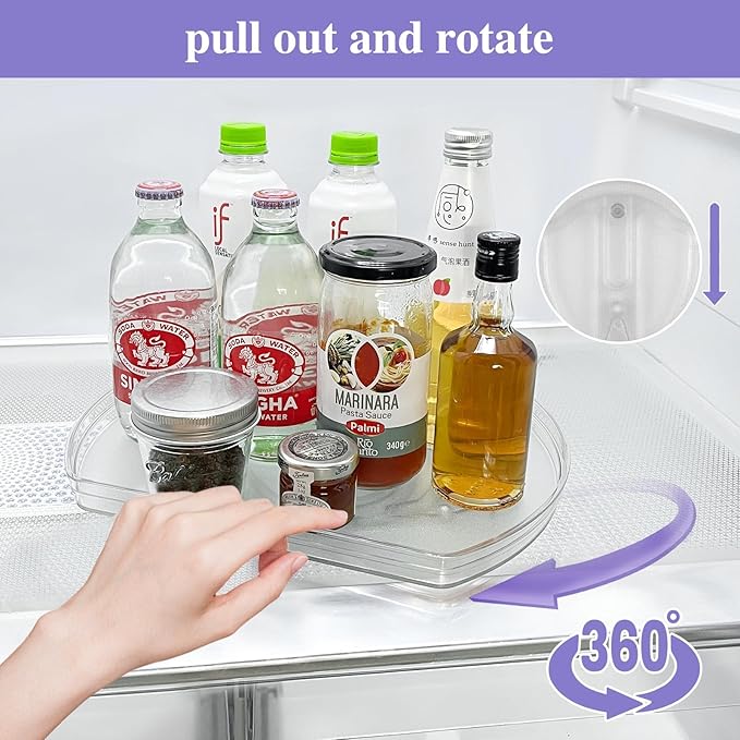 360° Rotating Lazy Susan Turntable Organizer - Multifunctional 11.8" x 8.7" Rectangular Organizer for Refrigerator, Cabinet, Pantry, and Kitchen Countertop