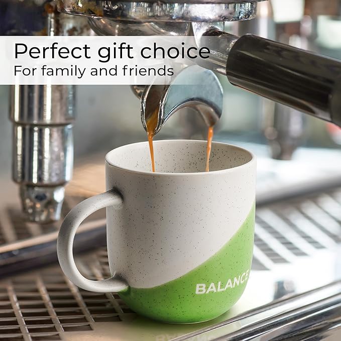 MIAMIO - Coffee Mug Set of 4 x 10 oz/Inspirational Coffee Cups with Sayings/Gifts for Wife, Husband, Women, Men, Family, Friends/Microwave and Dishwasher Safe (Happy Life)