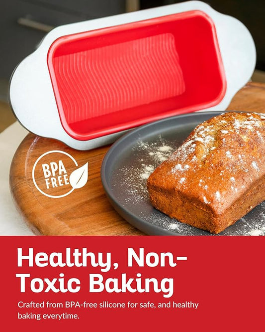 Premium Non-Stick Silicone Bread Loaf Pan, 9x5 Inches – Heavy-Duty Steel Frame, Non-Toxic, BPA & PFOA Free – Perfect for Pound Cakes, Breads, & More.