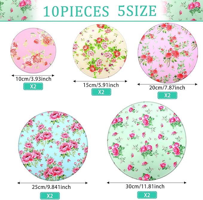 Patelai 10 Pcs Bowl Covers Reusable in 5 Size Stretch Cloth Fabric Elastic Food Storage Bowl Covers Bread Sourdough Lids for Proofing Food Fruits Leftover(Floral Style)