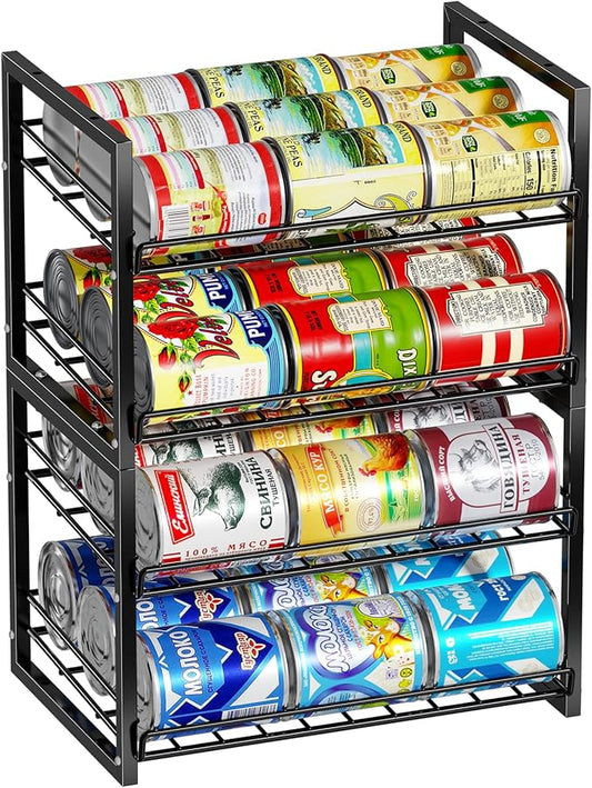 SUFAUY Stackable Pantry Can Organizers and Storage, Holds Up to 60 Cans, 2 Pack Soda Food Can Storage Rack Dispenser, Black