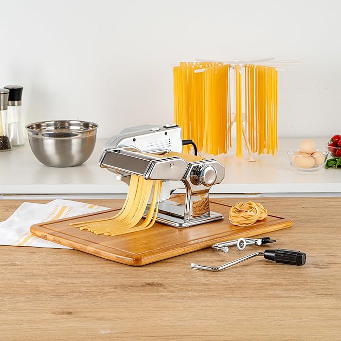 Met Lux Pasta Machine And Motor, 1 Electric Pasta Maker With Cutter Attachments - 9 Adjustable Thickness Settings, Automatic, Stainless Steel Machine, For Fettuccine, Spaghetti