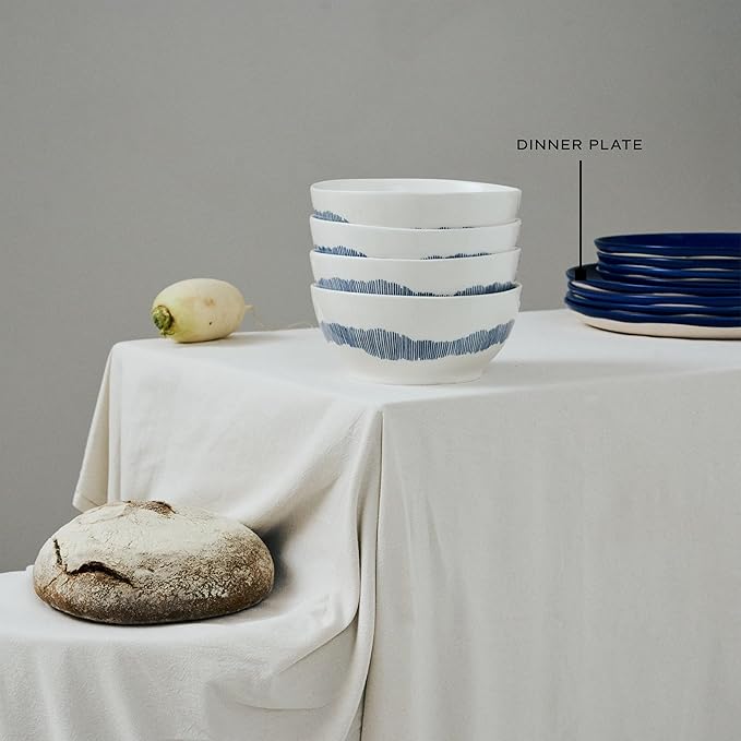 Blue White Dinner Plates | Feast tableware by Ottolenghi | Dishes Set for 2 | Stoneware Microwave Safe Plates | Dish Set | Farmhouse Kitchen and Dinnerware Sets | Luxury, Party