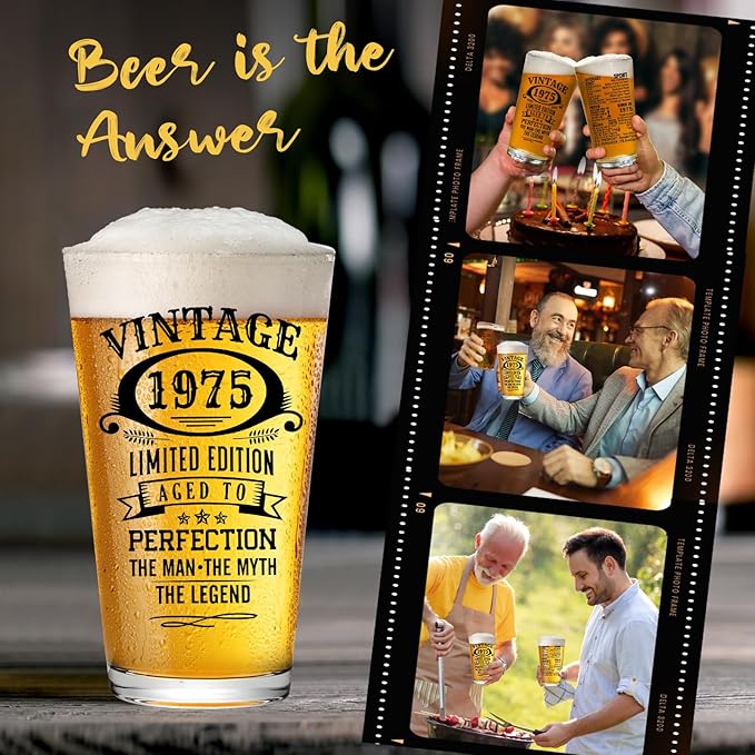 50th Birthday Gifts For Men 1975 Vintage Beer Glass 50 Year Old Birthday Decorations For Him 50th Bday Funny 50th Birthday Gifts Idea For Man Over 50 - Turning 50