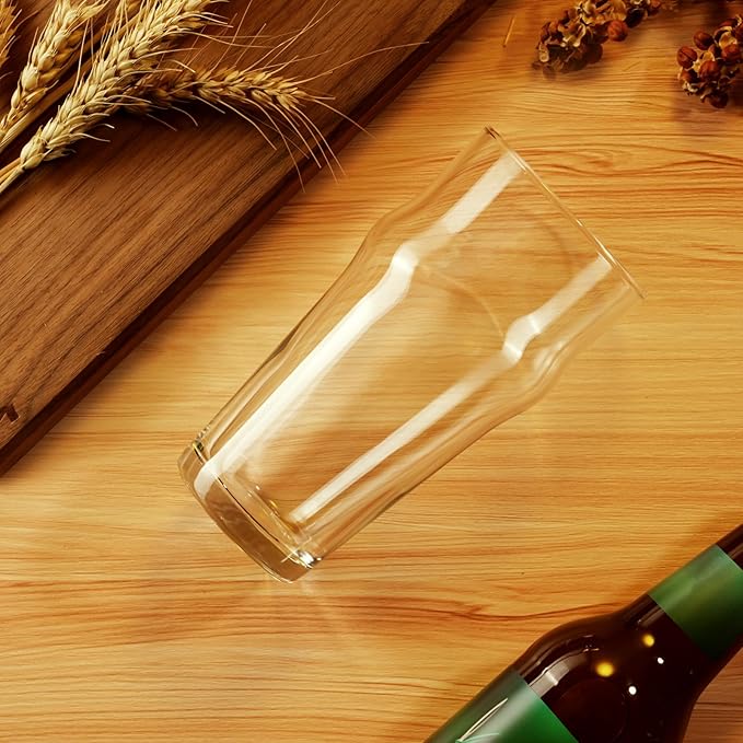 Beer Glasses Set of 4, 16 oz Pilsner Beer Pint Glasses, Classics Craft Wheat Beer Glasses Drinking Set, Beer Mug Glassware Gift (Set of 4-B)