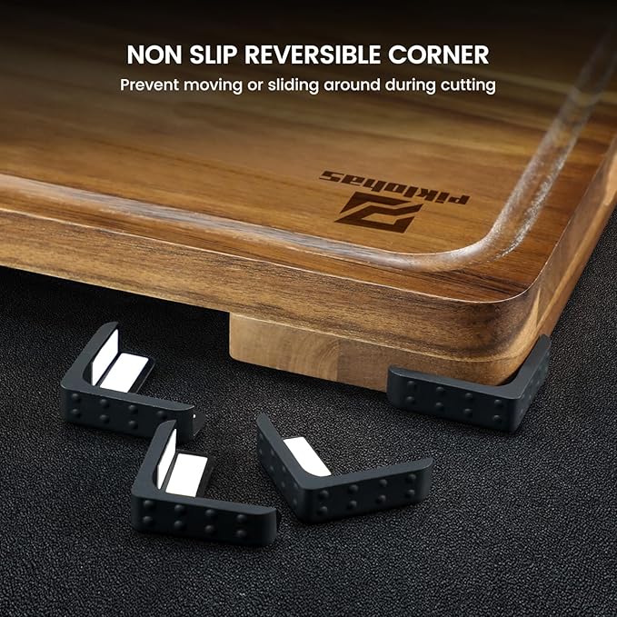 Cutting Boards Large Set of 7, Acacia Wood Charcuterie Chopping Board for Kitchen with Holder Non Slip Feet, Plastic Serving Board Mats, Juice Groove, Reversible Butcher Block for Meat Cheese Bread