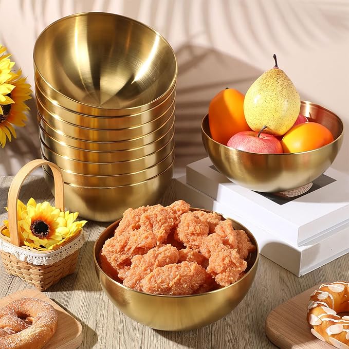Nuogo 10 Pcs Stainless Steel Mixing Bowls Decorative Esthetician Bowls for Thanksgiving Christmas First Holy Communion Wedding Baking Prepping Serving Facial Salad Fruit Candy(7.9 Inch,Gold)