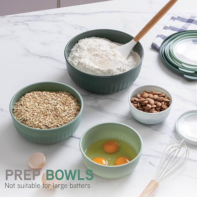 COOK WITH COLOR Prep Bowls with Lids- Wide and Deep Nesting Plastic Small Mixing Bowl Set with Lids, 8 Piece Set - Wide Bowls, Sage