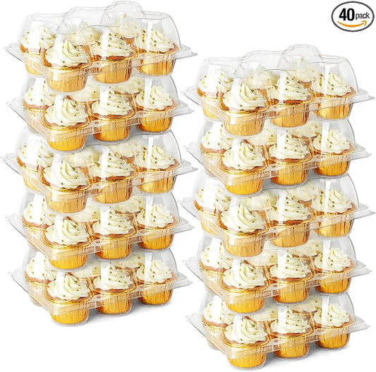 LotFancy Cupcake Containers 6 Count, 40 Sets, Half Dozen Clear Cupcake Boxes, Plastic Muffin Holders with Detachable Tall Dome Lid, Disposable Cupcake Carriers, BPA Free, Standard Size