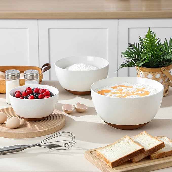 MALACASA Ceramic Mixing Bowls, Large Serving Bowls for Mixing, Cooking, Prepping, Baking, Salad, Soup, Pasta, Nesting Bowls Set of 3, 46/80/140 Oz, Oven, Microwave and Dishwasher Safe, Series TARA