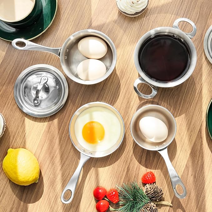 Macevia Mini Sauce Pan with Lid,Copper Butter Warmer Small Pot, Multipurpose Use for Home Kitchen or Restaurant (10.8oz/320ml)