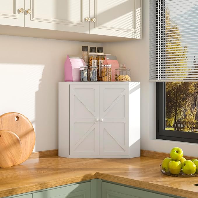 Corner Bread Box for Kitchen Countertop,Storage Container for Homemade Bread, Double Layer BreadBox, Large Capacity Bread Storage Bin, Vintage Farmhouse Breadbox Organizer,White