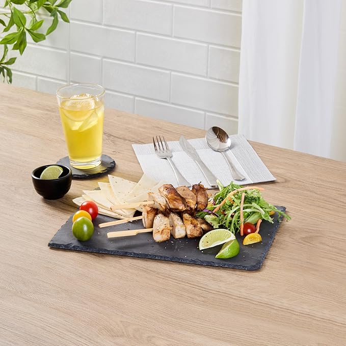 Restaurantware Slate Serving Tray 1 Pack of 11.8" x 7.8" Foam Feet Charcuterie Stone Plate Rustic Edges Freezable Black Serving Display Cheese Boards for Kitchen, Gourmet, Dining, Parties