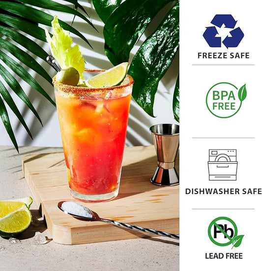 Pint Glasses Set of 6-16 oz Drinking Glasses, Beer Glasses, Tall Glass Cups for Cocktails, Juice & Water - Heavy Duty, Durable, Dishwasher Safe - Perfect for Home, Bar & Kitchen Use