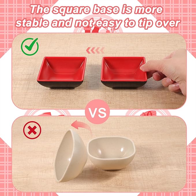 30 Pcs Dipping Bowls, Soy Sauce Dishes, Black Red Dipping Sauce Plate Set Small Dish Pinch Bowls for Condiment, Snack, Sushi, BBQ, Desserts