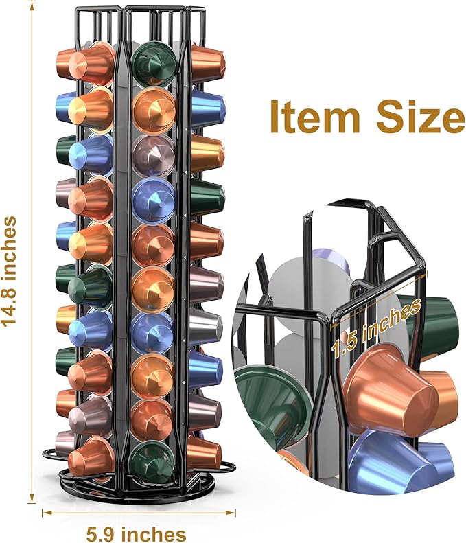 Coffee Pod Holder for Nespresso OriginalLine, Coffee Pod Storage Organizer 360 Degree Rotatable Capsules Carousel for Nespresso, for Home Bar Countertop (60 pods)