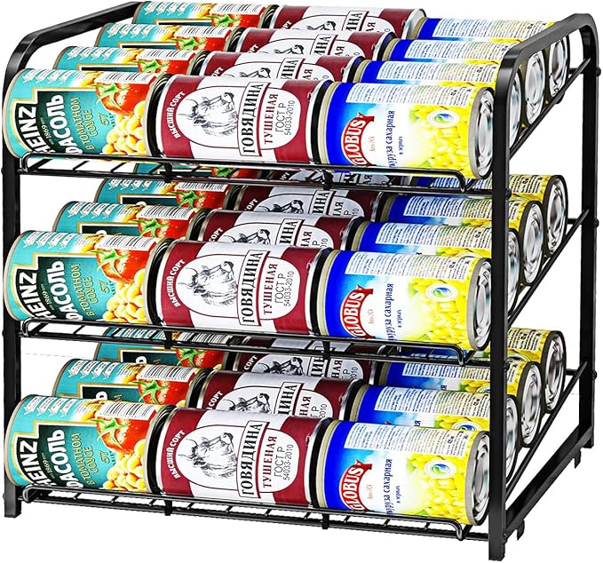 AIYAKA Can Rack Organizer, 3 Tier Stackable Can Storage Dispenser,for Food Storage, Kitchen or Pantry, Storage for 36 Cans, Black