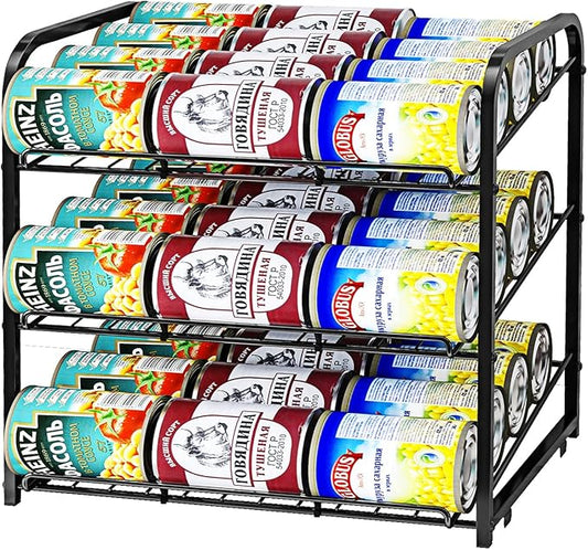 AIYAKA Can Rack Organizer, 3 Tier Stackable Can Storage Dispenser,for Food Storage, Kitchen or Pantry, Storage for 36 Cans, Black