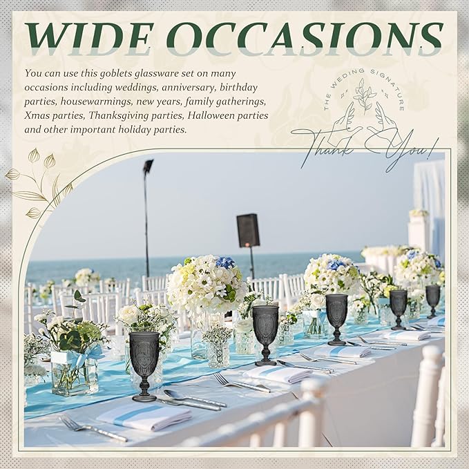 6 Pcs Plastic Goblets 7.5oz Vintage Goblet Plastic Wine Glasses Colored Retro Embossed Water Goblets for Wine Bar Juice Baby Shower Wedding Reception Grand Event Party (Black)