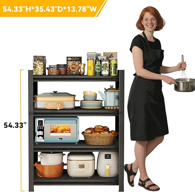 Triple Commercial Grade Kitchen Steel Shelves 54.33 x 35.43 x 13.78 inches Heavy Duty Rustproof Shelving Multi-Functional Storage System Black Kitchen Garage Living Room