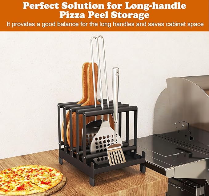 lesolar Pizza Peel Rack with 5 Slots, Steel Pizza Turner Pizza Paddle Organizer, Pizza Holder Rack with Non-Slip Feet, Pizza Turning peel Holder Rack Space Saving, Outdoor Pizza Oven Accessories