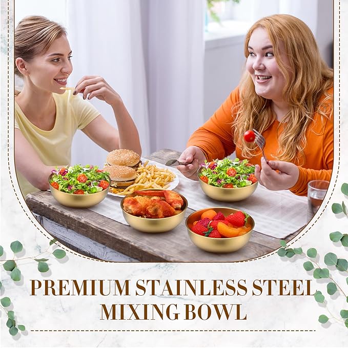 Nuogo 10 Pcs Stainless Steel Mixing Bowls Decorative Esthetician Bowls for Thanksgiving Christmas First Holy Communion Wedding Baking Prepping Serving Facial Salad Fruit Candy(4.7 Inch,Gold)