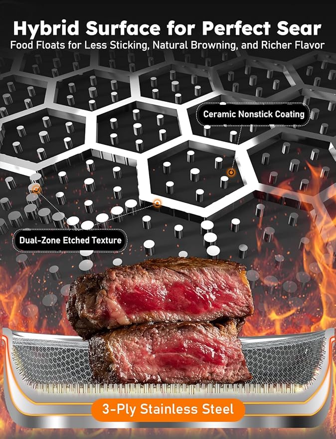 Pro DUXANO 12PC Nonstick Pots and Pans Set&Hybrid 3-Ply Stainless Steel Skillet, High Heat Sear&Fry, 2-Layer Ceramic Induction Cookware, 9H Scratch-Resistant&Anti-Warp,PFAS Free,All Cooktop/Dishwasher