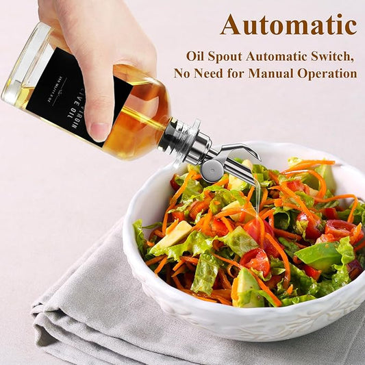 Olive Oil Dispenser Bottle with Bamboo Tray, GIXSEGIE Oil and Vinegar Dispenser Set w.Metal Pour Spout, Coffee Syrup Dispenser, Olive Oil Cruet Cooking Oil Dispenser, Oil Container Bottles for Kitchen