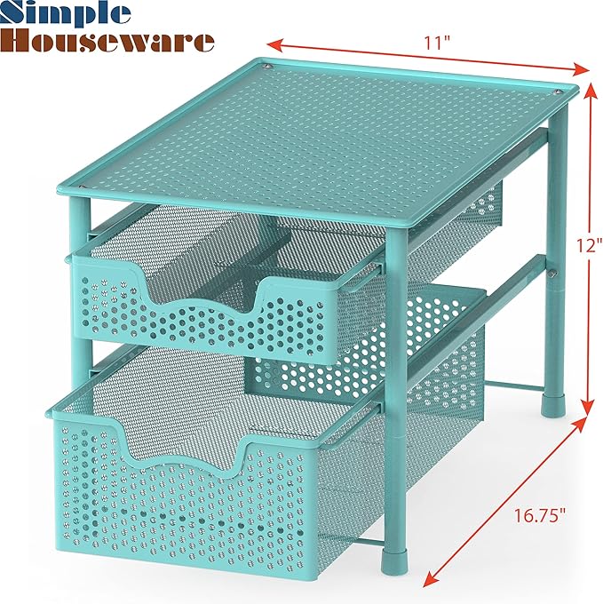 Simple Houseware Stackable 2 Tier Sliding Basket Organizer Drawer, Turquoise