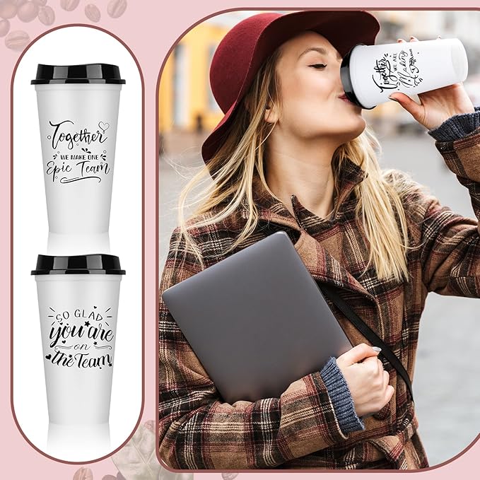 Pickmesh 15 Pcs Employee Appreciation Gifts Christmas Thank You Gift for Team Building 16 oz Teacher Plastic Coffee Cup with Lid Inspirational Travel Tumbler for Coworker Staff Pastor (White)