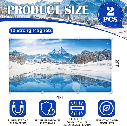 2 Pcs Fluorescent Light Covers - 4 x 2 Feet Covers for Ceiling Lights, Magnetic Light Filters for Classroom, Office, Hospitals, Home (Winter - Snow)