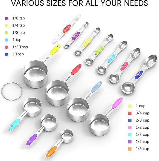TILUCK Measuring Cups and Spoons Set, Stainless Steel, Kitchen Utensils for Cooking and Baking (13, Colorful)