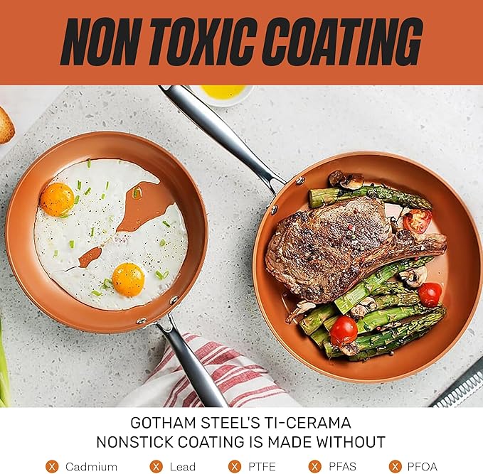 GOTHAM STEEL 15 Pc Ceramic Cookware Set, Ceramic Pots and Pans Set Non Stick with Cooking Utensils and Steamer, Non Toxic PFOA PFOS Free, Premium Stay Cool Handles, Oven & Dishwasher Safe