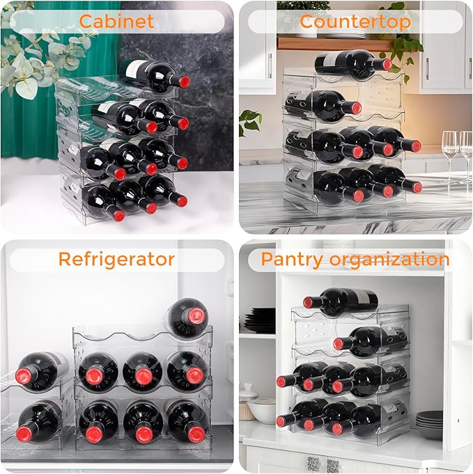 BoxedHome Plastic Water Bottle Organizer and Wine Rack Storage Holder for Inside Cabinet, Kitchen Countertop, Table Top, Pantry, Bars, Cabinets, Fridge - Clear (4 Tier 12 Containers)