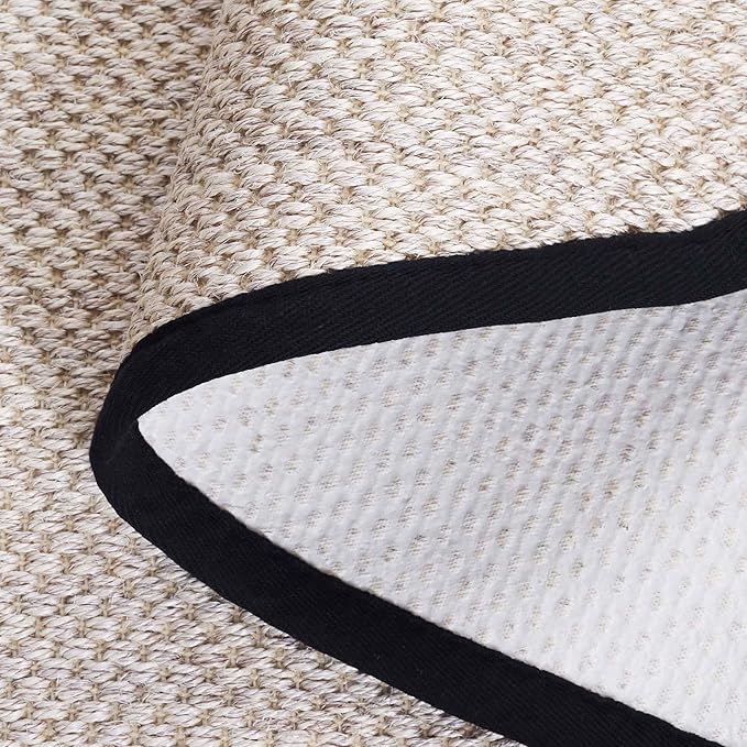 Safavieh Area Rug 8' Round - Natural Fiber Collection - Marble & Black, Sisal, Woven Design with Border (NF143A)